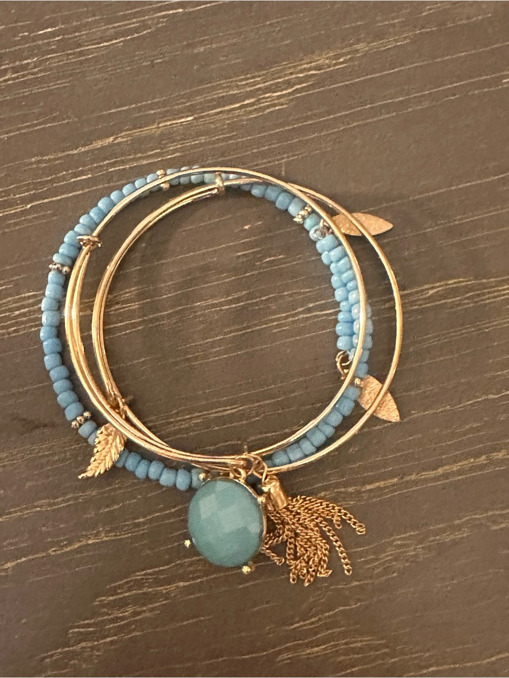 Gold & Blue Beaded Charm Bangle Set - Women's Jewelry